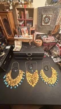 Egyptian Revival Style  Multi-Tiered Coin/Scarab Necklaces & Bracelets